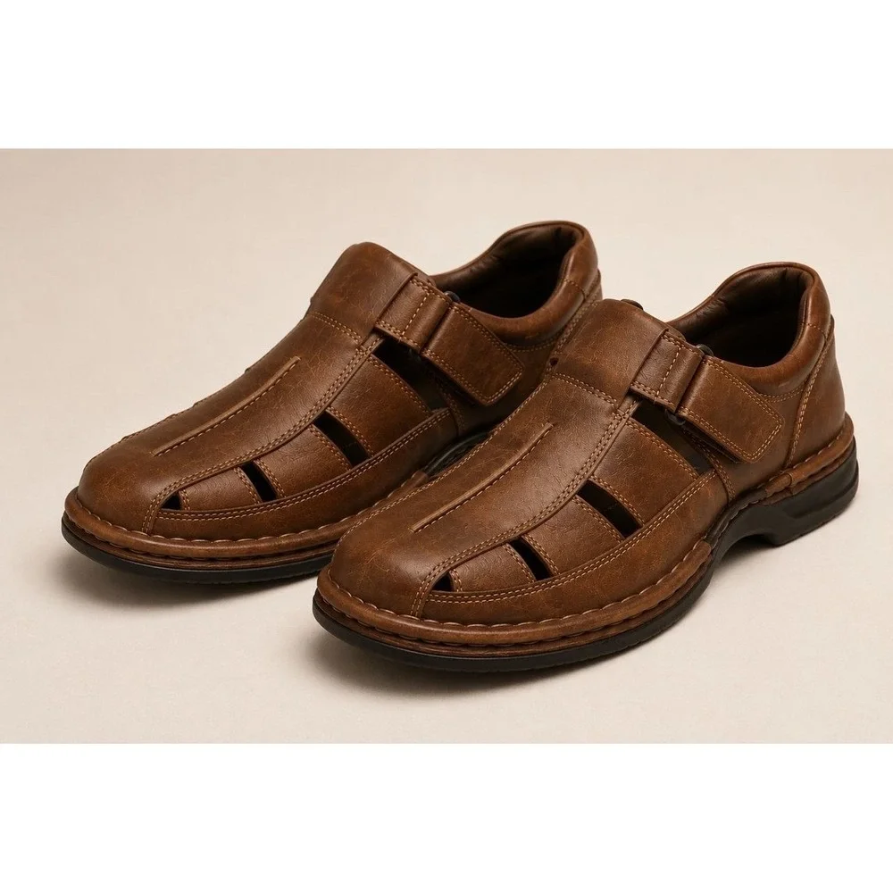 Alfani Men's Size 10 Brown Leather Fisherman Sandals and Comfort Slip-On